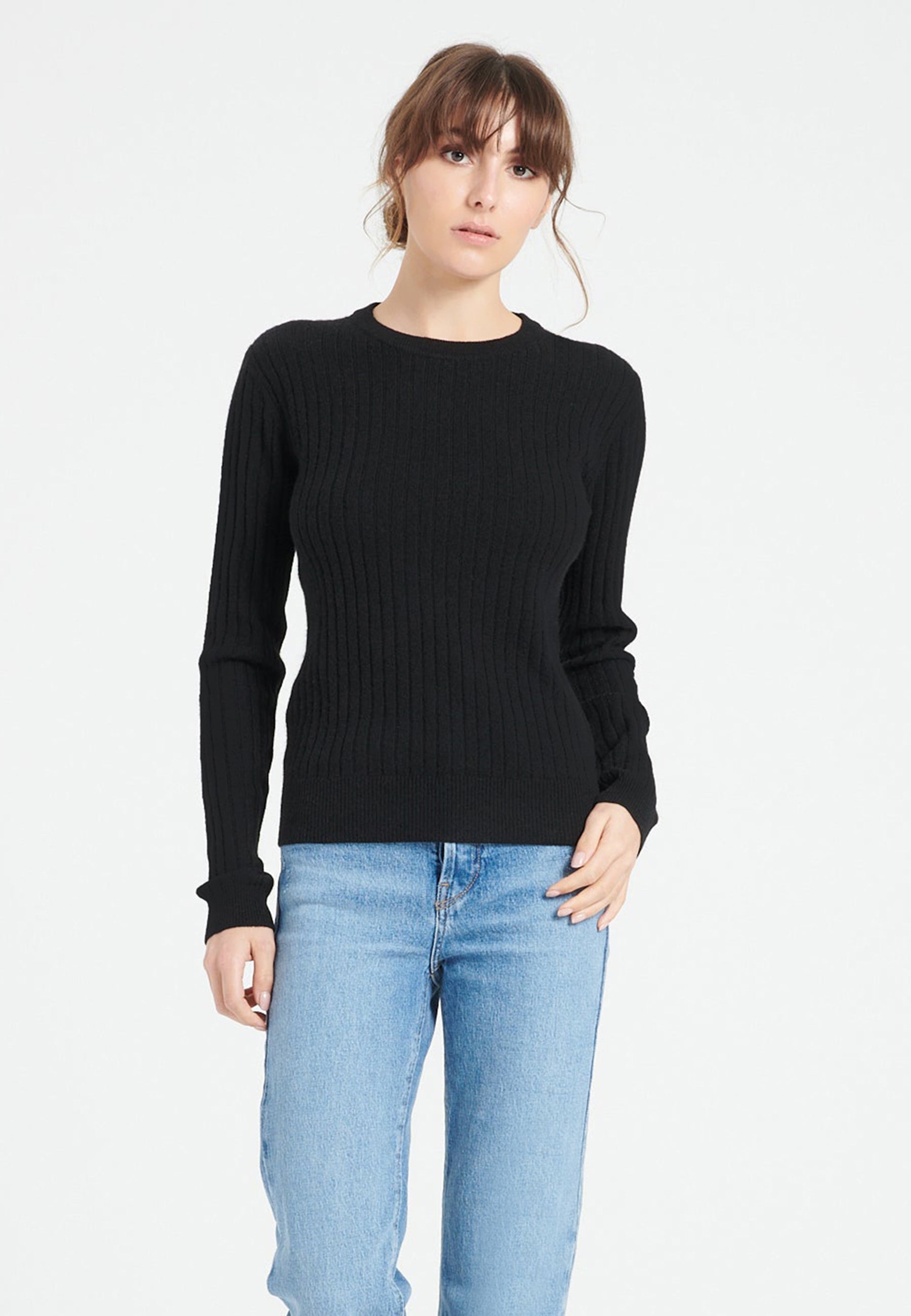 Pull col rond femme en cachemire noir - LILLY 16