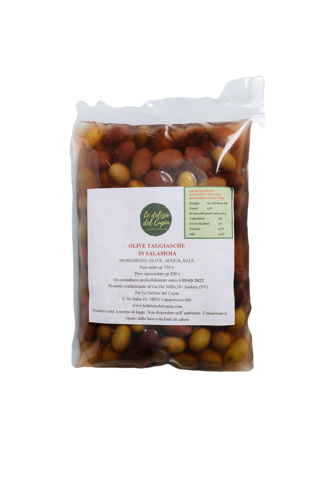 100% Taggiasca Olives in Brine 200g