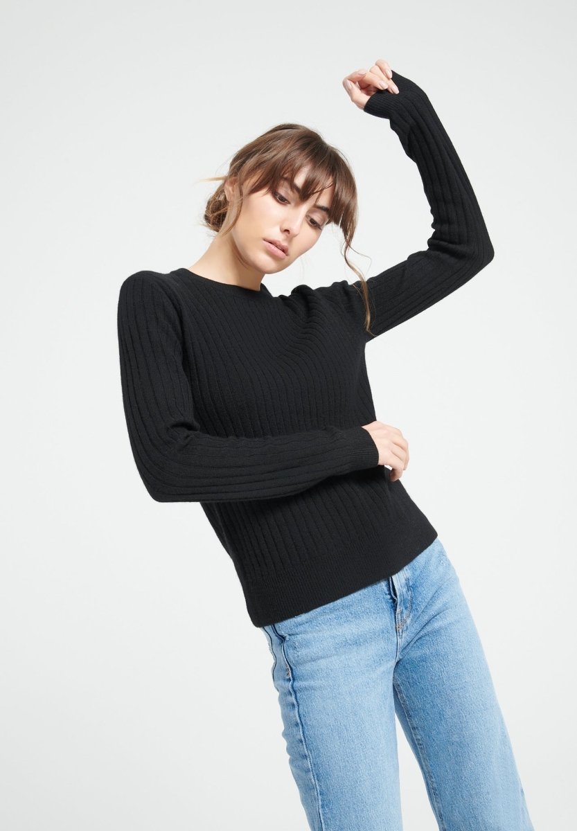 Pull col rond femme en cachemire noir - LILLY 16