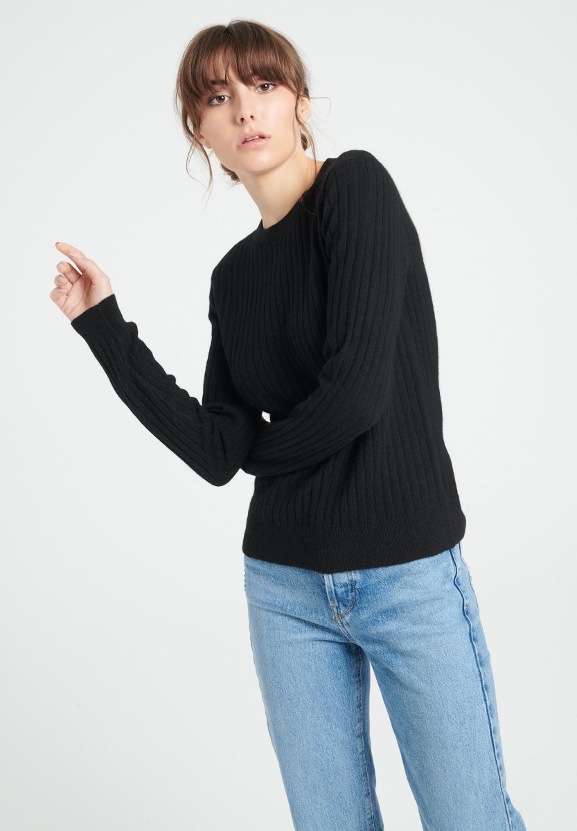 Pull col rond femme en cachemire noir - LILLY 16