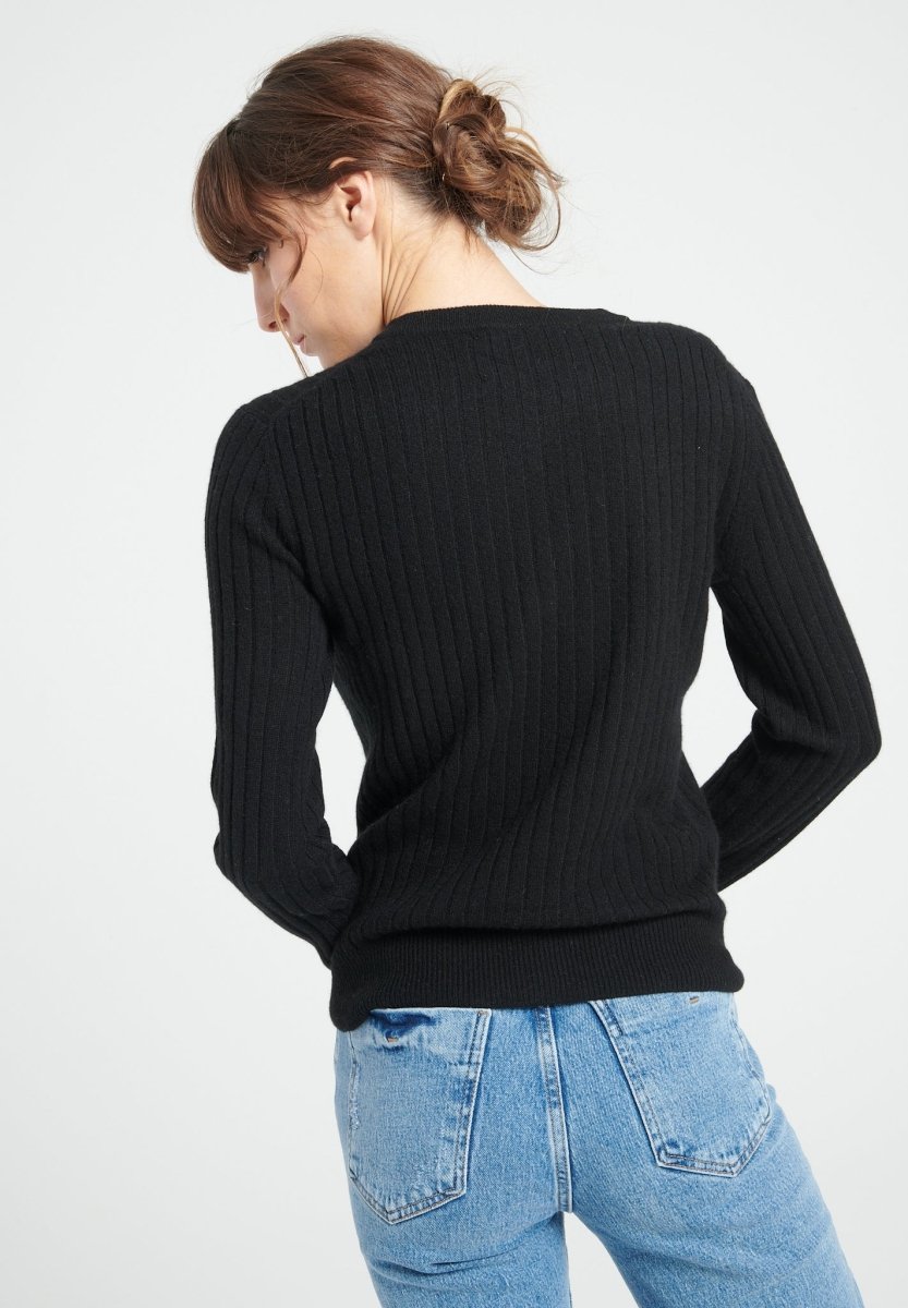 Pull col rond femme en cachemire noir - LILLY 16