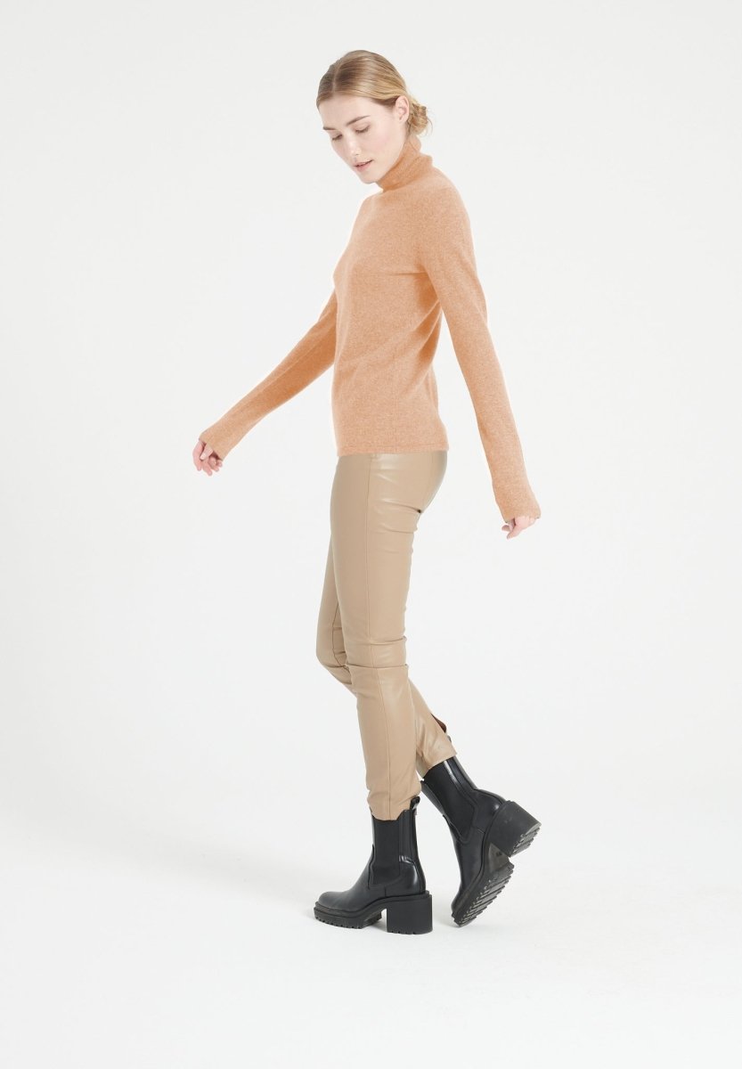 Pull col roulé femme en cachemire camel clair - LILLY 3