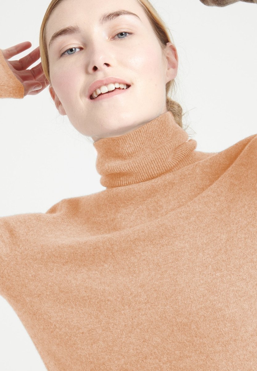 Pull col roulé femme en cachemire camel clair - LILLY 3