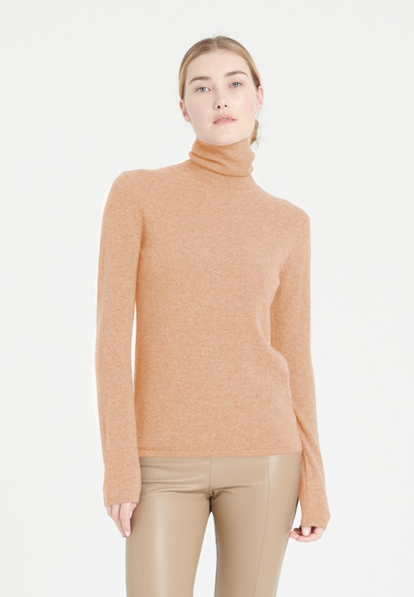 Pull col roulé femme en cachemire camel clair - LILLY 3