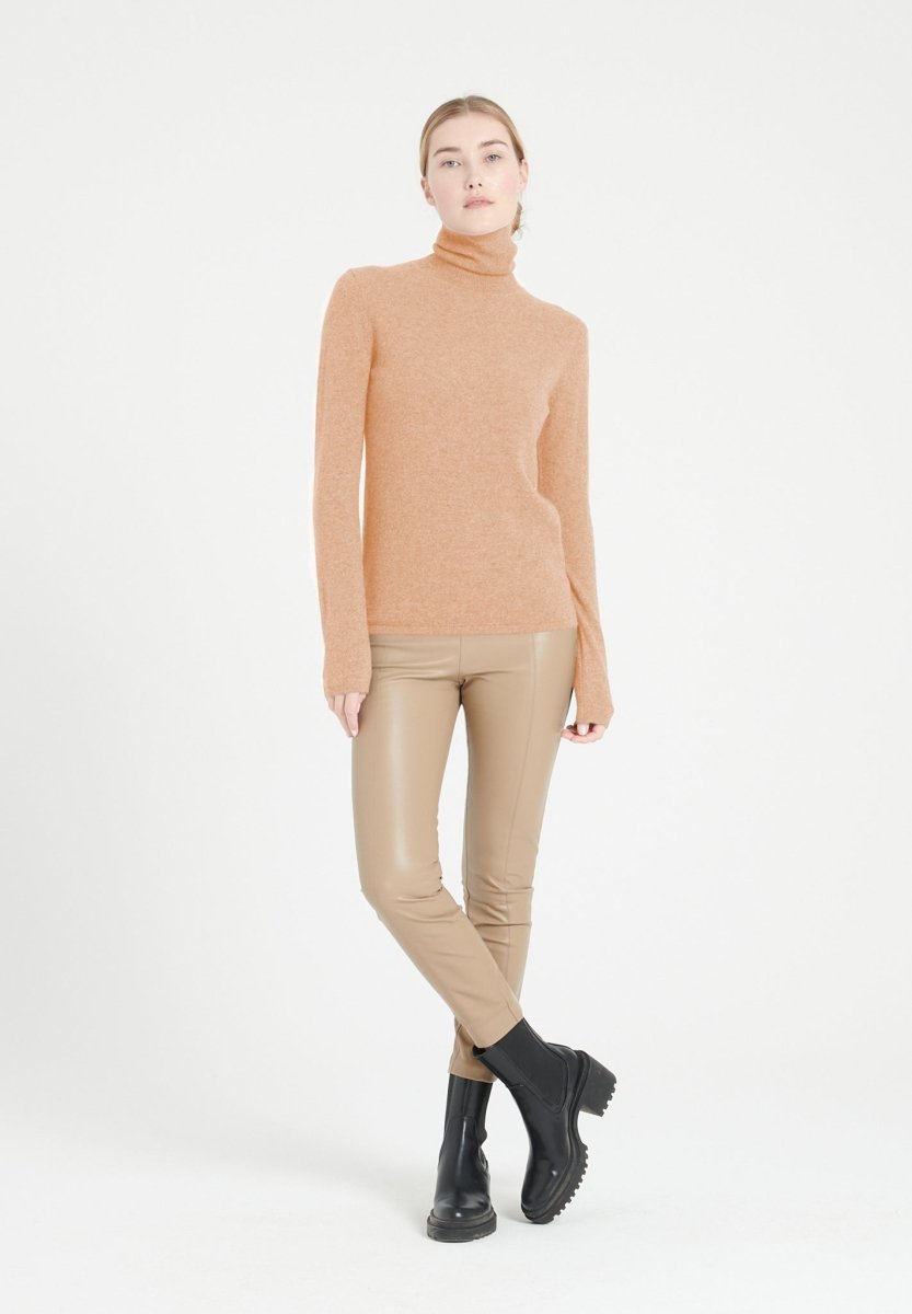 Pull col roulé femme en cachemire camel clair - LILLY 3
