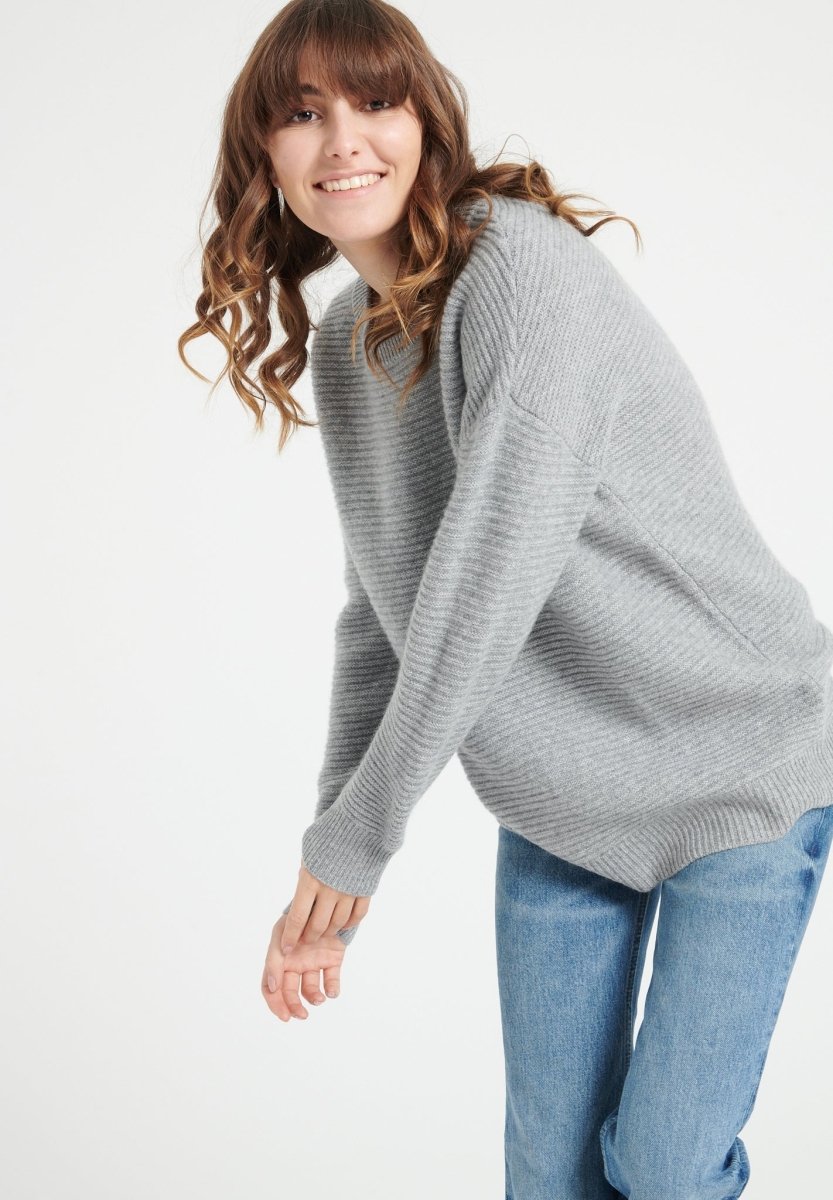 Pull col rond femme en cachemire 4 fils gris clair - LILLY 30