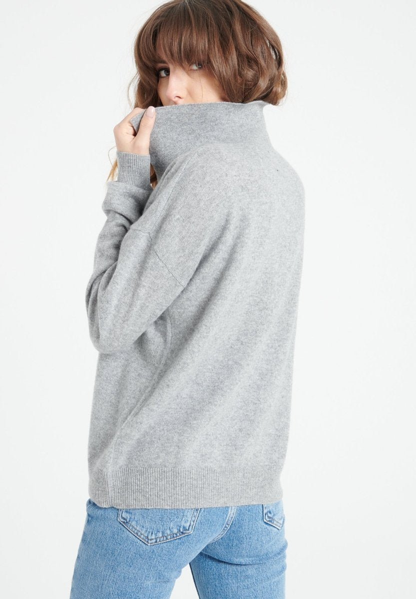 Polo manches longues femme en cachemire gris clair - MIA 3