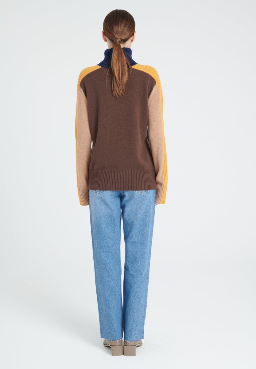 Pull col roulé femme en cachemire 4 fils color block - ZAYA 12