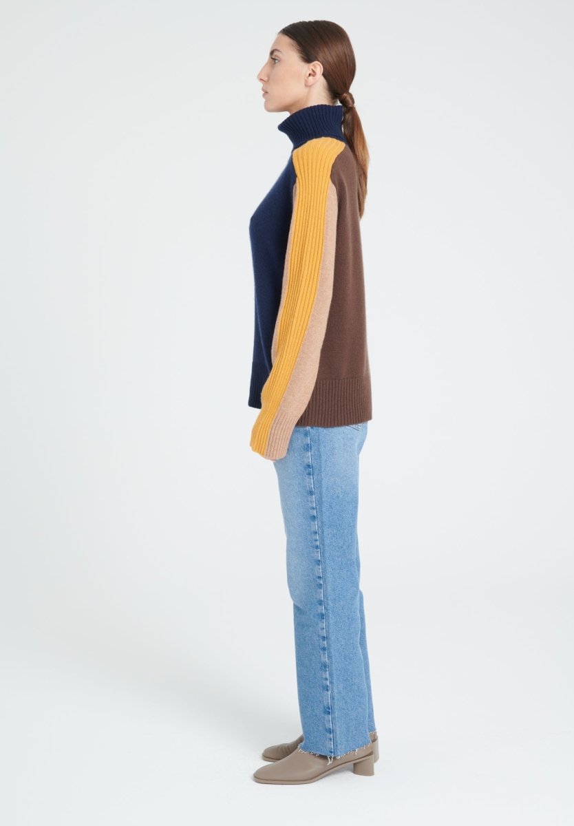 Pull col roulé femme en cachemire 4 fils color block - ZAYA 12